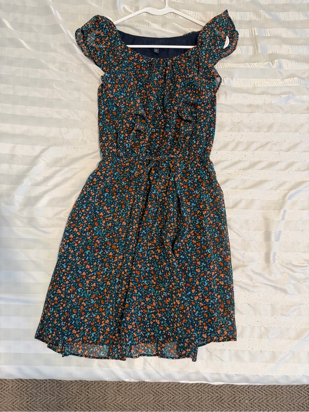 GAP Teal Floral Casual Dress with Orange Accents